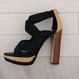 BCBGMaxAzria Women's Fritz Open Toe Cross Straps High Heels Black Size 5.5